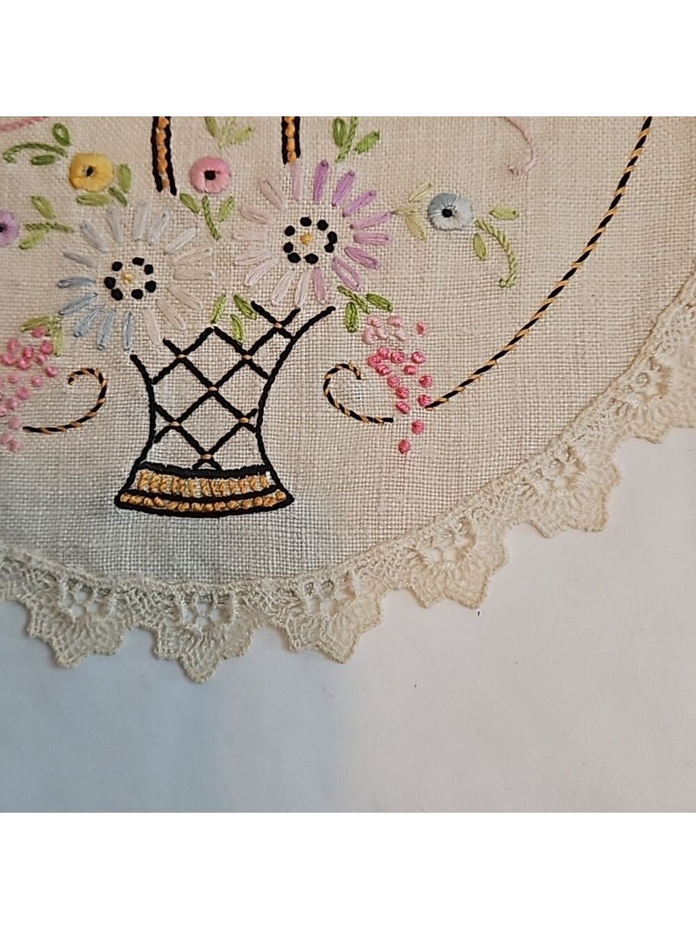 Vintage Hand Stitched Needlepoint Doily Oval Floral - Picture 17 of 17